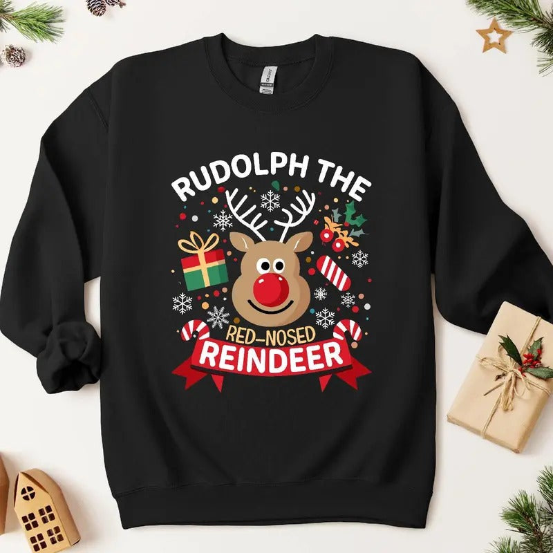 Rudolph Reindeer Xmas Shirt, Rudolph Red-nosed Reindeer Christmas Sweatshirt, Christmas Movie Shirt, Holiday Family...