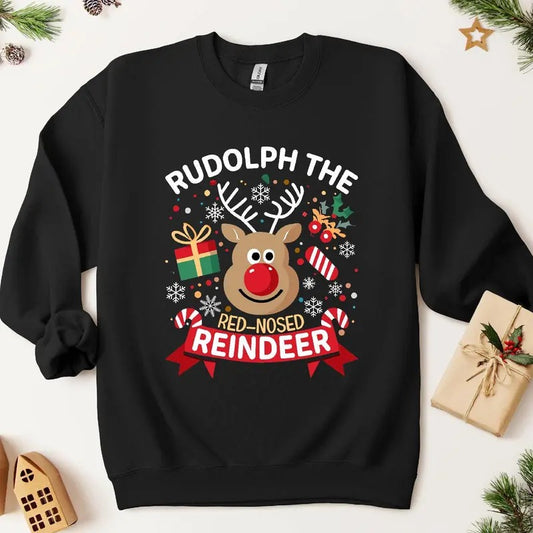 Rudolph Reindeer Xmas Shirt, Rudolph Red-nosed Reindeer Christmas Sweatshirt, Christmas Movie Shirt, Holiday Family...