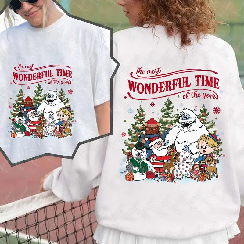 Rudolph the Red-nosed Reindeer Christmas 2sides-Tshirt,Christmas Holiday Movies, Christmas Frosty's Snowflake Hoodie,...