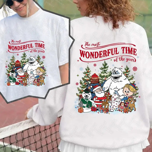 Rudolph the Red-nosed Reindeer Christmas 2sides-Tshirt,Christmas Holiday Movies, Christmas Frosty's Snowflake Hoodie,...