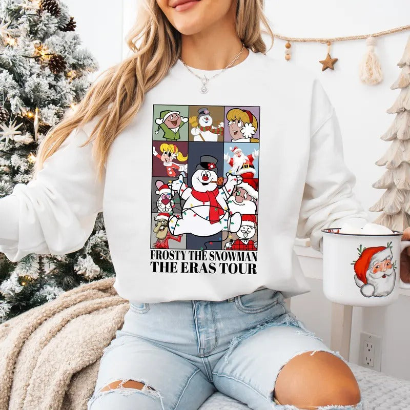 Rudolph the Red-nosed Reindeer Christmas Shirt,Christmas Frosty the Snow Man Sweatshirt, Frosty's Snowflake Hoodie,...