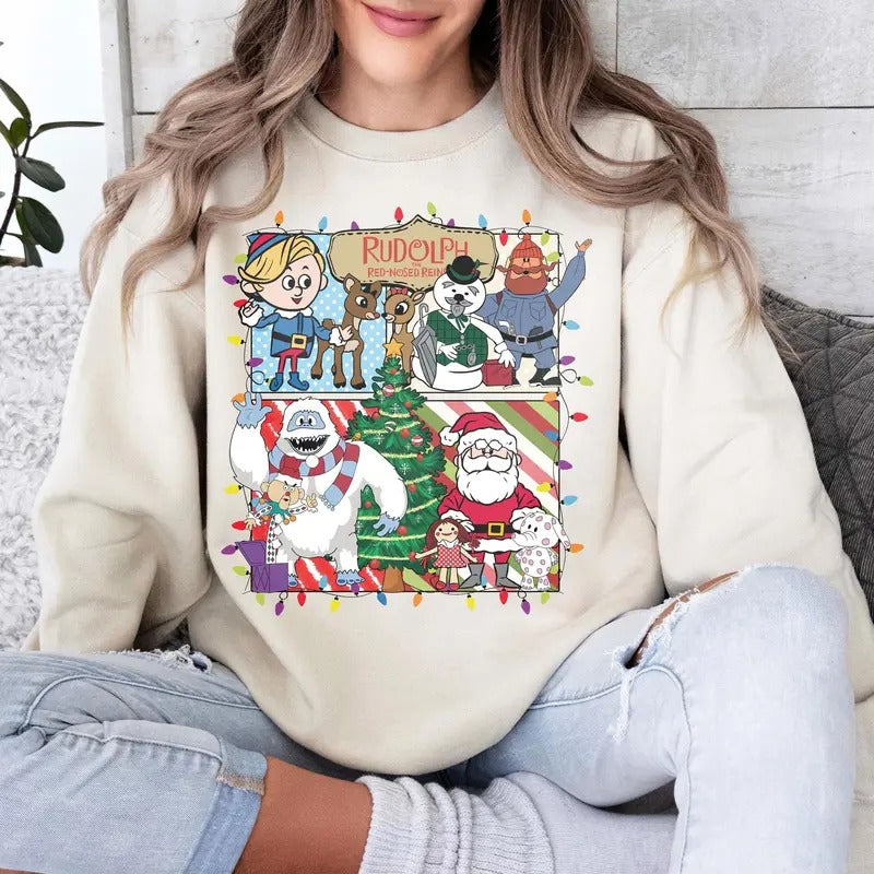 Rudolph the Red-nosed Reindeer Holiday Xmas Sweatshirt,Christmas Frosty the Snow Man Sweatshirt, Frosty's Snowflake...