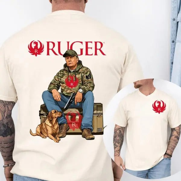 Ruger Trump Hunting 2 Sided TShirt, Gun Lover, Tactical Gear, Unisex Short Sleeve Casual Cotton, Casual Top Menswear,...