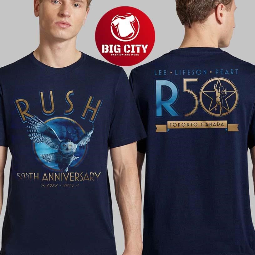 Rush 50th Anniversary Merch R50 Flight Navy Two Sided Shirt