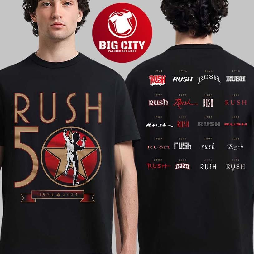 Rush 50th Anniversary R50 Studio Logo List Two Sided Shirt