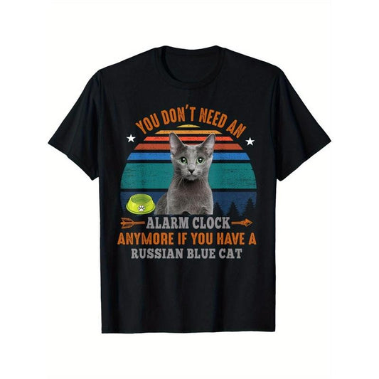 Russian Blue Cat Graphic Tee - Soft Cotton, Multi-Functional Casual Shirt for Men & Women