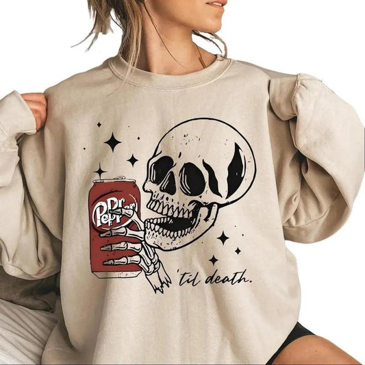 [SALE UP TO 45%] Skeleton Drinking Dr. Pepper Soda, Pepper Till Death  Sweatshirt, Gift for Halloween, Dr Pepper Lovers,...