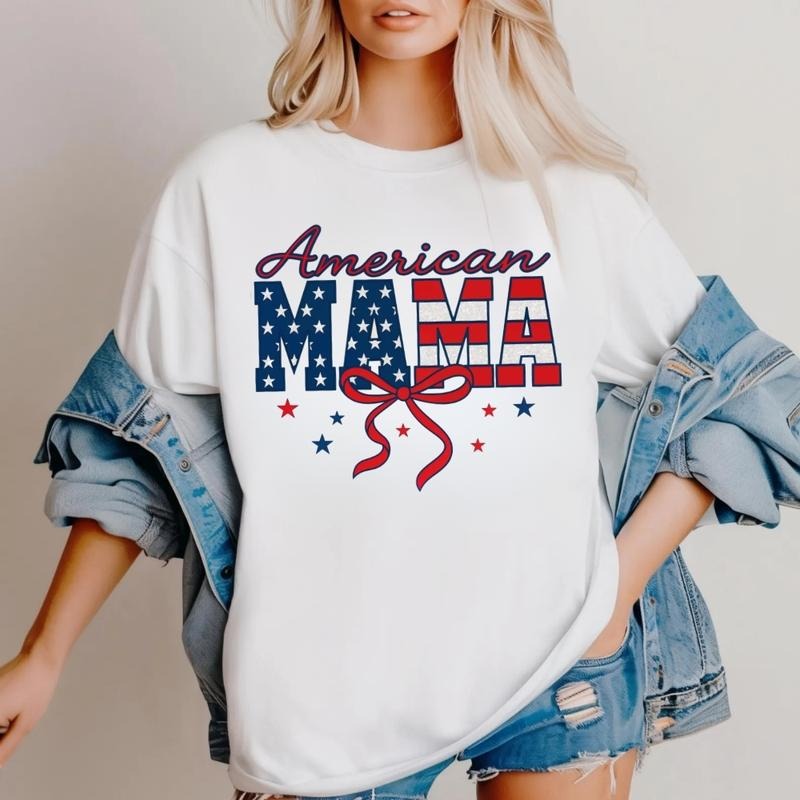 [SALE UP TO 60%] American Mama T-Shirt, Sweatshirt, Checkered Patriotic Graphic, 4th of July and Memorial Day Shirt for...