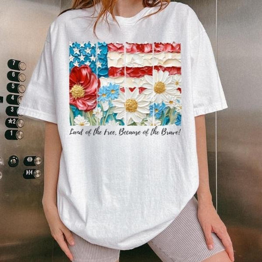 [SALE UP TO 60%] Cute USA Flag T-Shirt Sweatshirt, Memorial Day and Independence Day Shirt, Floral Red White Blue...