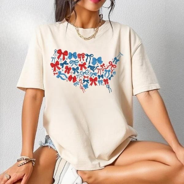 [SALE UP TO 60%] Girly Coquette USA Tee, 4th of July & Memorial Day T-Shirt Sweatshirt, American Girl Map Graphic,...