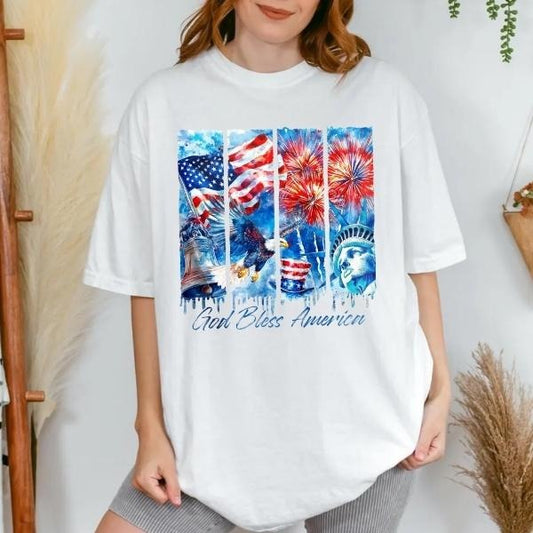 [SALE UP TO 60%] God Bless America Tee, 4th of July & Christian T-Shirt Sweatshirt, Patriotic USA Flag Brushstroke...
