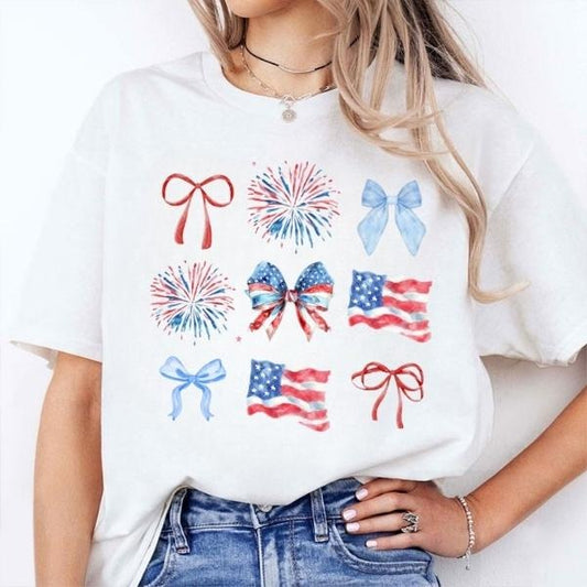 [SALE UP TO 60%] Red White Blue Coquette Tee, Memorial Day & 4th of July T-Shirt Sweatshirt, Girly America Graphic Shirt,...