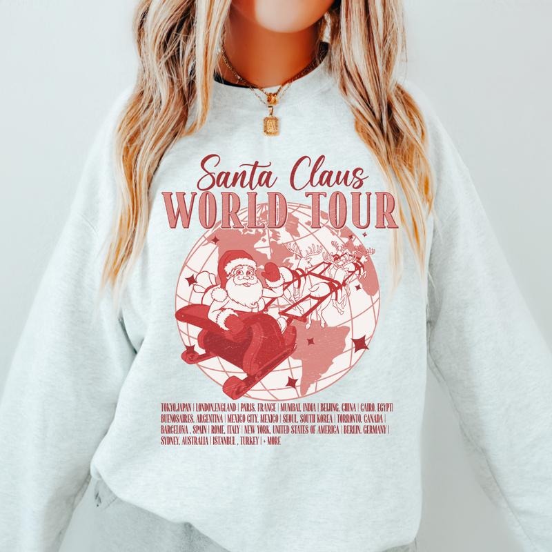 SANTA CLAUS WORLD TOUR CREWNECK (Crewneck Sweatshirt, Unisex Fit, Causal Sweatshirt for Christmas, Christmas Holiday...