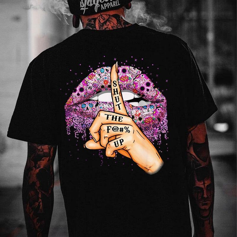 SHUT THE  UP Gothic Style Lips Print Men's T-Shirt Hoodie, Sweatshirt | WearSparks.com