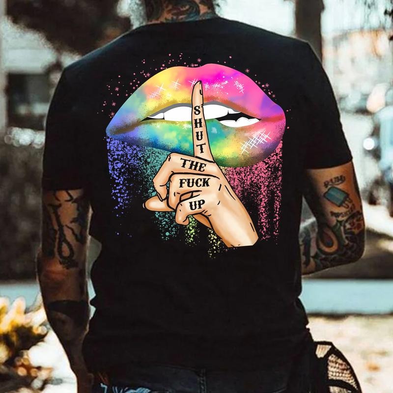 SHUT THE  UP Iridescent Lips Print Men's T-shirt Hoodie, Sweatshirt | WearSparks.com