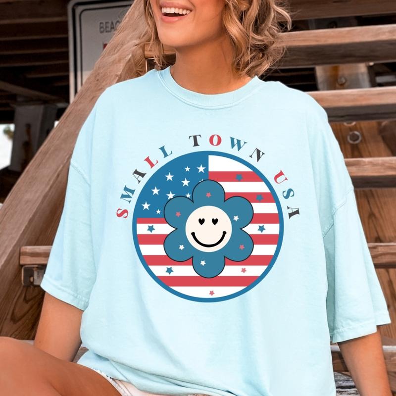 SMALL TOWN USA SHIRT, USA SHIRT, JULY 4TH SHIRT UNISEX COTTON SHIRT, OVERSIZED HOLIDAY SUMMER SHIRT Comfort Fabric Top...