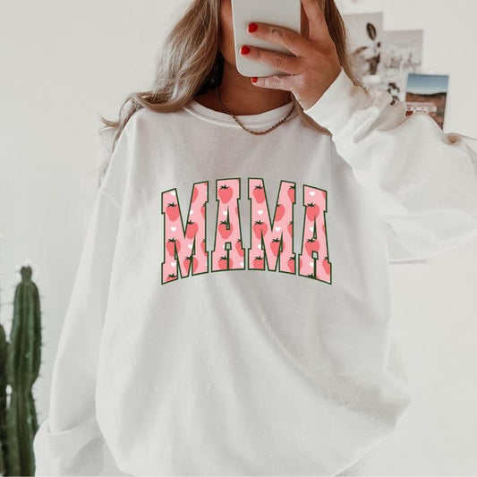 STRAWBERRY MAMA #1 Crewneck, Retro Cotton, Crewneck Fashion Fit Sleeve Comfortable Cute, CASUAL COTTON CREWNECK HOODIE,...