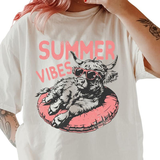 SUMMER VIBES #1 HIGHLAND COW Shirt ~ Unisex Apparel Relaxed Fit Printed In The USA Clothing Womenswear Casual Comfort...