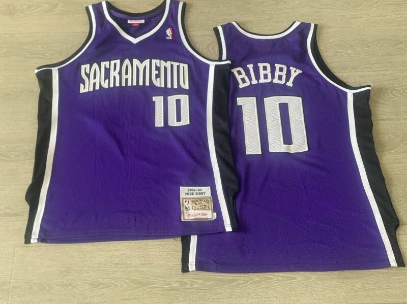 Sacramento Kings #10 Mike Bibby mitchell&ness Kings 10 # Bibby 2002-03 Season Purple Embroidered Style 3