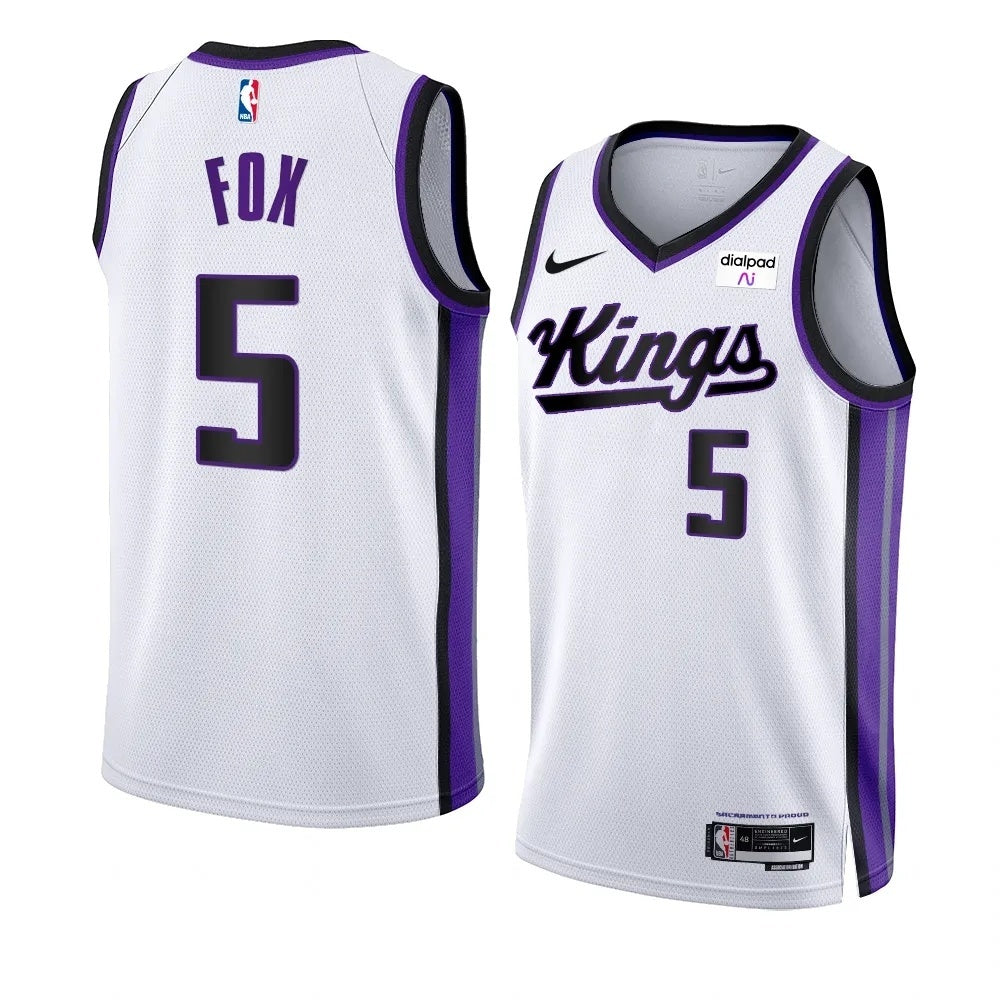 Sacramento Kings #5 De'Aaron Fox 2023-24 White Association Edition Swingman Jersey.webp