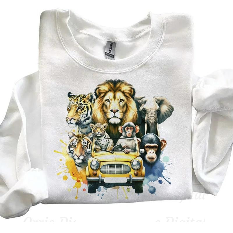 Safari Animals Sweathisrt Lion Tiger Elephant Car Jungle T-Shirt Unisex Hoodie Sweatshirt | WearSparks.com