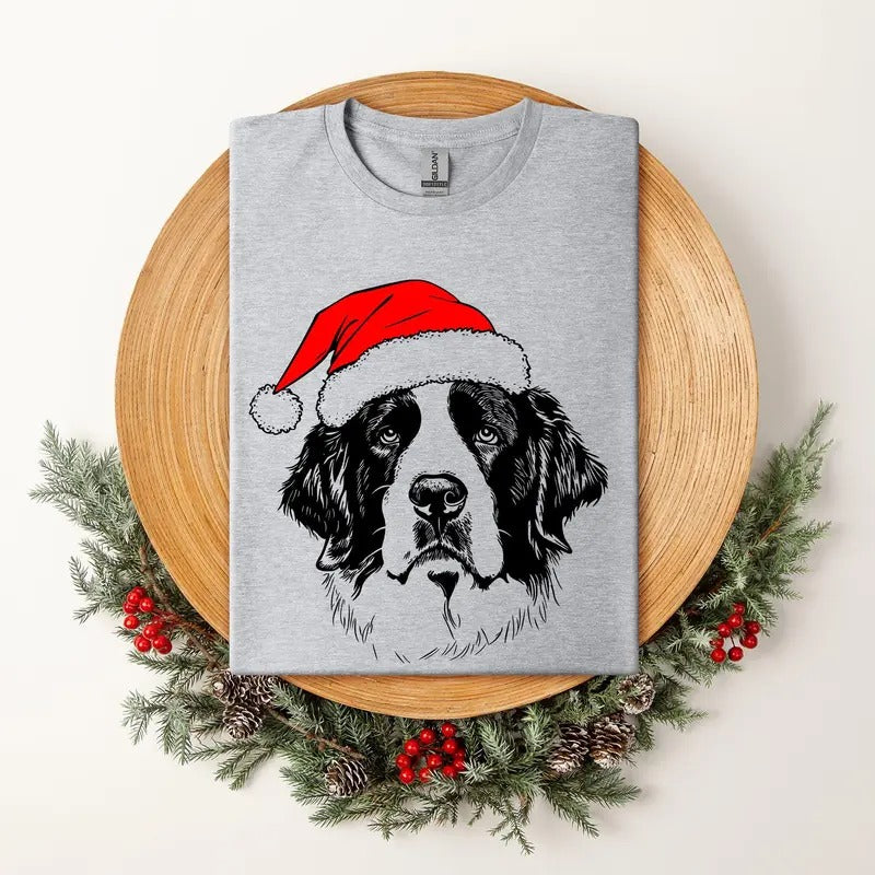 Saint Bernard, Santa, Dog, Christmas, Dog Lover, Pet T-Shirt, Soft Style Tee, Women's Graphic Tshirt Hoodie, Sweatshirt