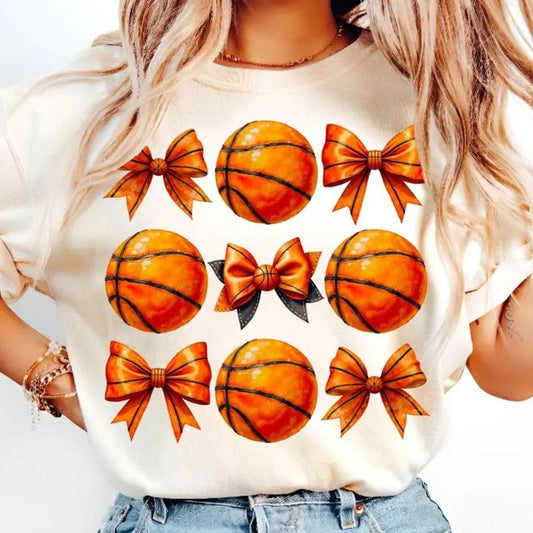 [Sale To 45% Off] Retro Basketball T-Shirt, Basketball Mama T-Shirt, Coquette Bow Basketball T-Shirt, Game Day Shirt ,...