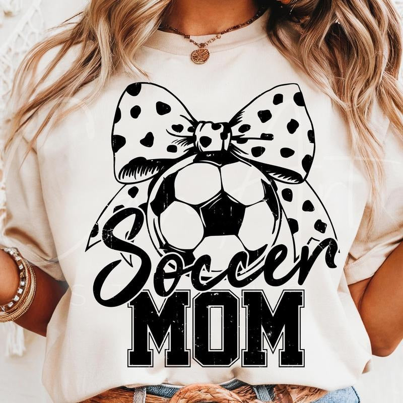 [Sale To 45% Off] Soccer Mom  T-Shirt, Polka Dot Bow, Soccer Ball  T-Shirt, Sports Mom  T-Shirt, Cricut Cut File Soccer...