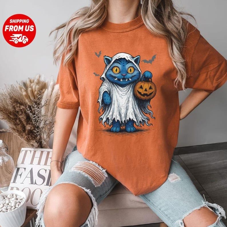 [Sale Up To 30%] Derpy Tiger Halloween Comfort Colors Shirt, Funny Tiger Tee, Pumpkin Fall Vibes,Demon Tiger Ghost Shirt...