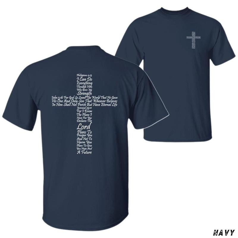 Sale Up To 50% Christian T-shirt Cross Design With Bible Verses For Strength And Faith Inspirational Tee For Believers...