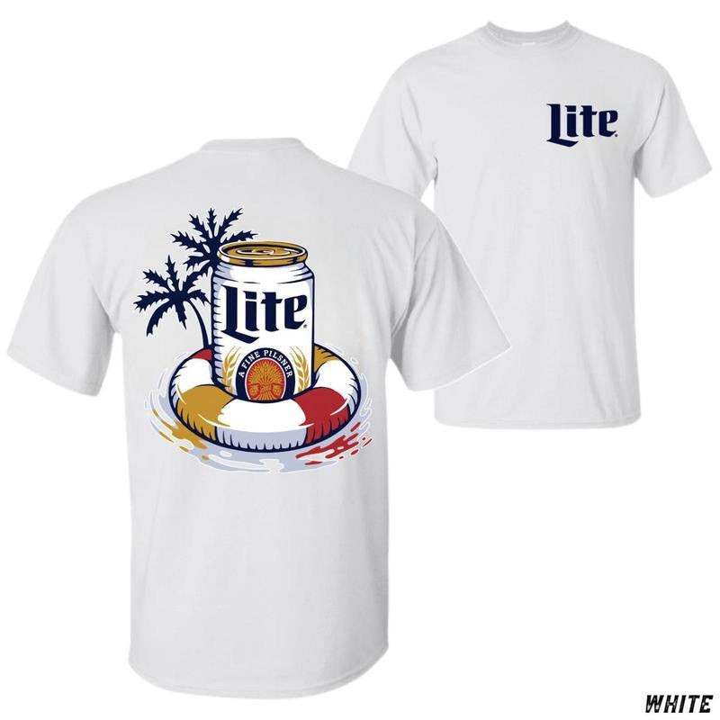 [Sale Up To 60%] Lite T-shirt Refreshing Beer Can And Lifebuoy Graphic Perfect For Beach Lovers And Beer Enthusiasts...