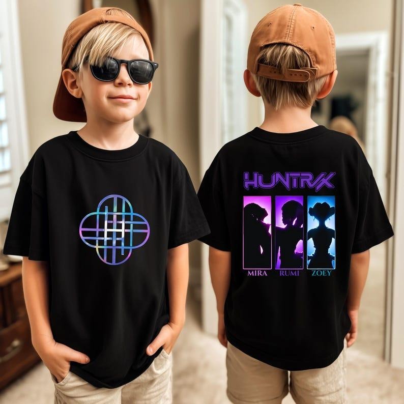 [Sale up To 30%] Kids Huntrix Girls Kpop Demon Hunters Two-sided Shirt Youth Style Tee, Unisex T-Shirt Hoodie, Sweatshirt
