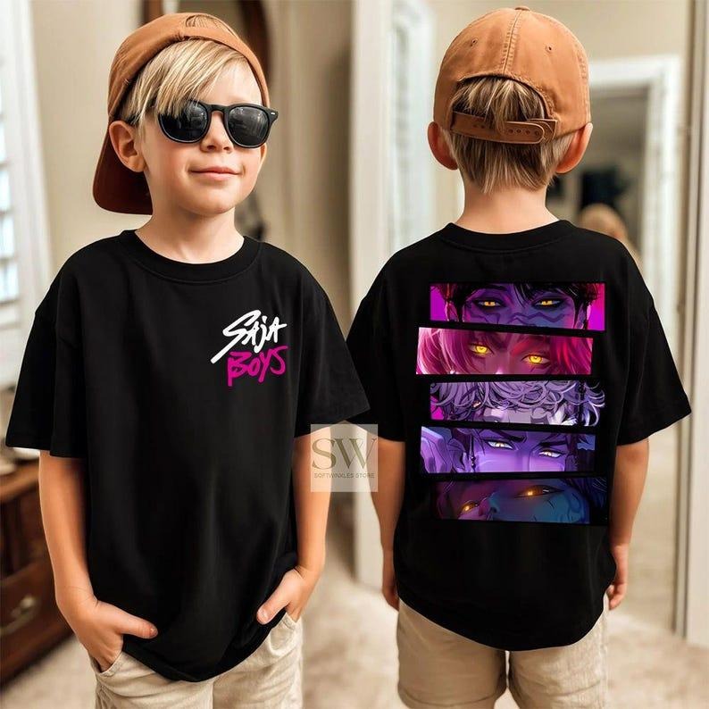 [Sale up To 30%] Saja Boys 2 Slide Youth Toddler Shirt, Saja Boys Boy Band Shirt, Kpop Demon Inspired Movie Shirt, Demon...