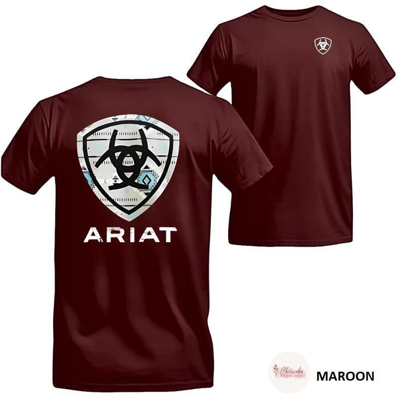 [Sale up to 50%] Ariat Logo 2 Sided T-Shirt, Men Shirts for Ranch Style, Cowboy Country Style Tee, Bold Ariat Tribal...