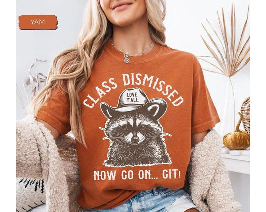 [Sale up to 50%]Comfort Colors Last Day of School Teacher Shirt, Teacher Summer, Funny Cowboy Racoon Teacher Shirt...