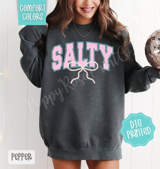 Salty Bow Comfort Colors Sweatshirt, Cute Summer Sweater, Girly Beach Crewneck T-Shirts, Hoodie | WearSparks.com