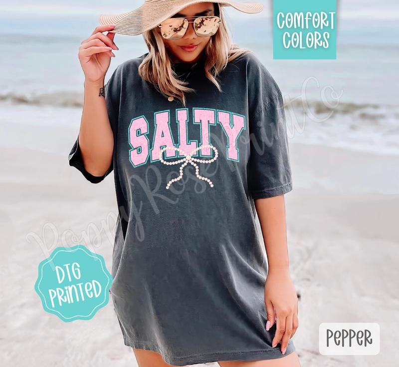 Salty Bow Comfort Colors Tshirt, Cute Summer Tee, Girly Beach Shirt Hoodie, Sweatshirt | WearSparks.com