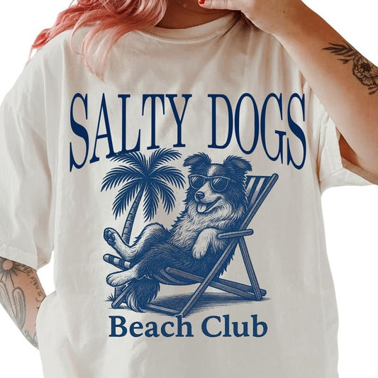 Salty Dogs Beach Club Border Collie Shirt ~ Unisex Apparel Relaxed Fit Printed In The USA Clothing Womenswear Casual...