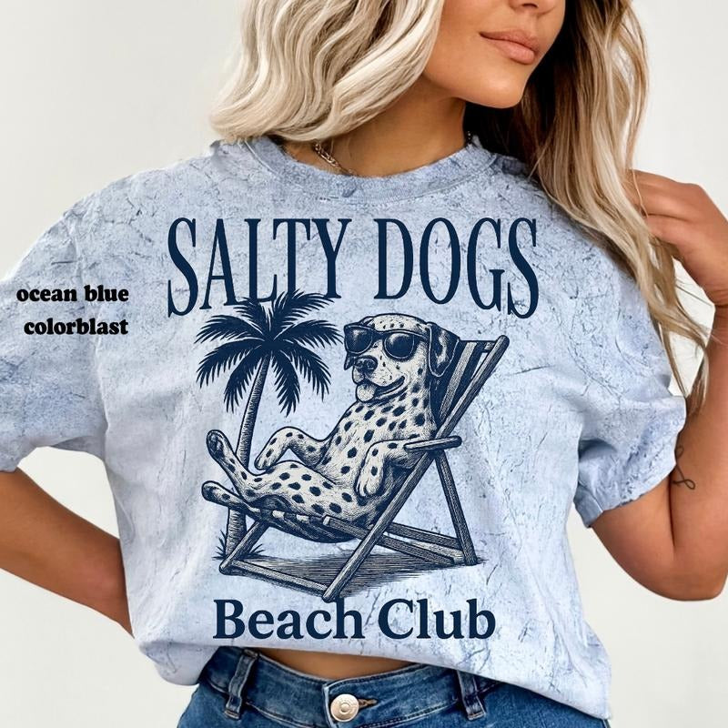 Salty Dogs Beach Club Dalmatian Shirt ~ Unisex Apparel Relaxed Fit Printed In The USA Clothing Womenswear Casual Comfort...