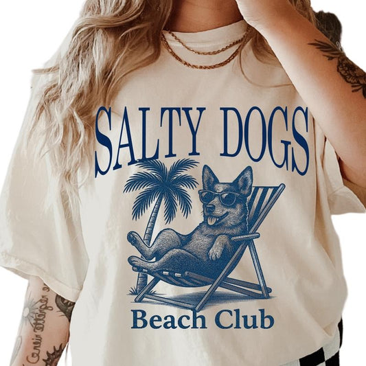 Salty Dogs Beach Club Heeler Shirt ~ Unisex Apparel Relaxed Fit Printed In The USA Clothing Womenswear Casual Comfort...