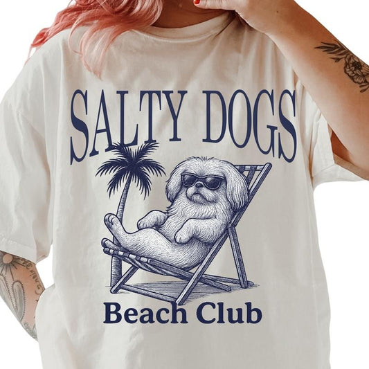 Salty Dogs Beach Club Pekingese Shirt ~ Unisex Apparel Relaxed Fit Printed In The USA Clothing Womenswear Casual Comfort...