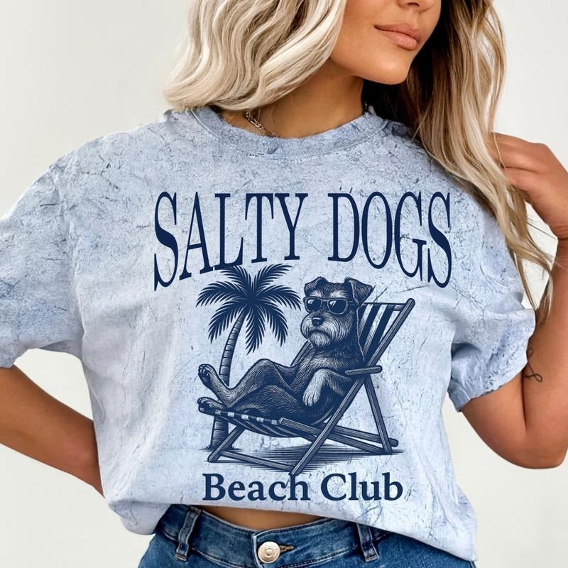 Salty Dogs Beach Club Schnauzer Shirt ~ Unisex Apparel Relaxed Fit Printed In The USA Clothing Womenswear Casual Comfort...