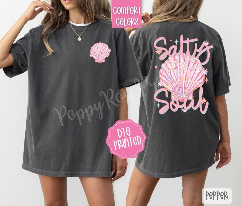 Salty Soul 2 Comfort Colors Tshirt, Cute Summer Tee, Girly Beach Shirt Hoodie, Sweatshirt | WearSparks.com