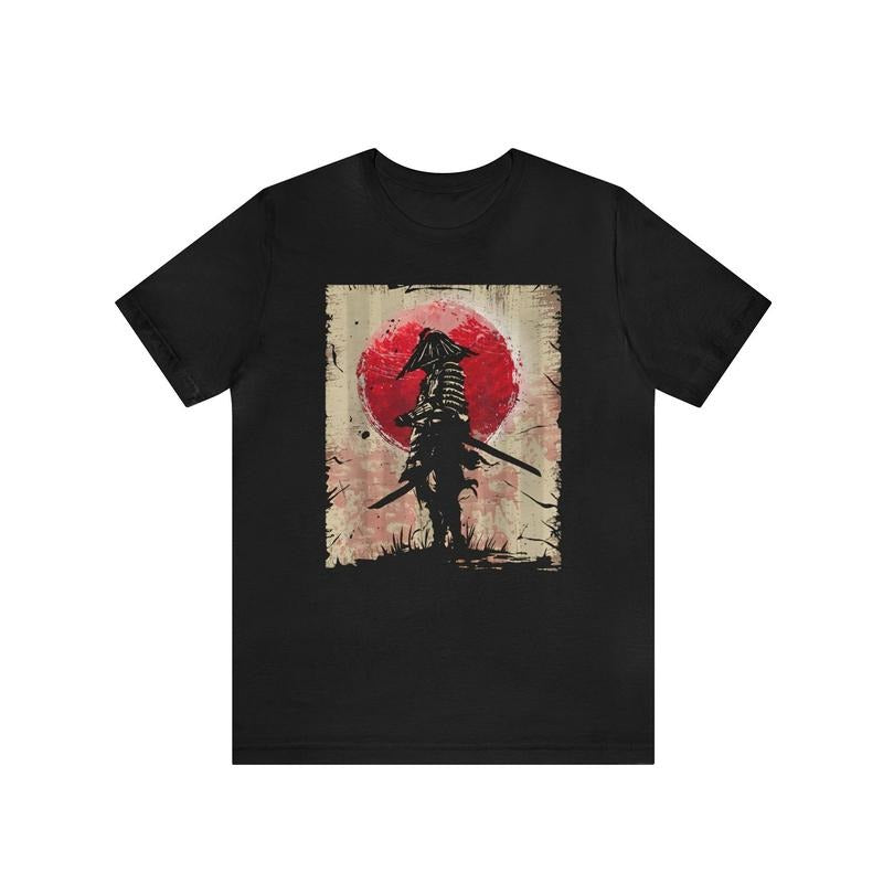 Samurai Pattern Men's Casual Cotton Comfy Short Sleeve Crew Neck T-shirt, Summer Outdoor Made in USA Hoodie, Sweatshirt