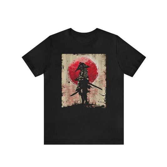 Samurai Pattern Men's Casual Cotton Comfy Short Sleeve Crew Neck T-shirt, Summer Outdoor Made in USA Hoodie, Sweatshirt