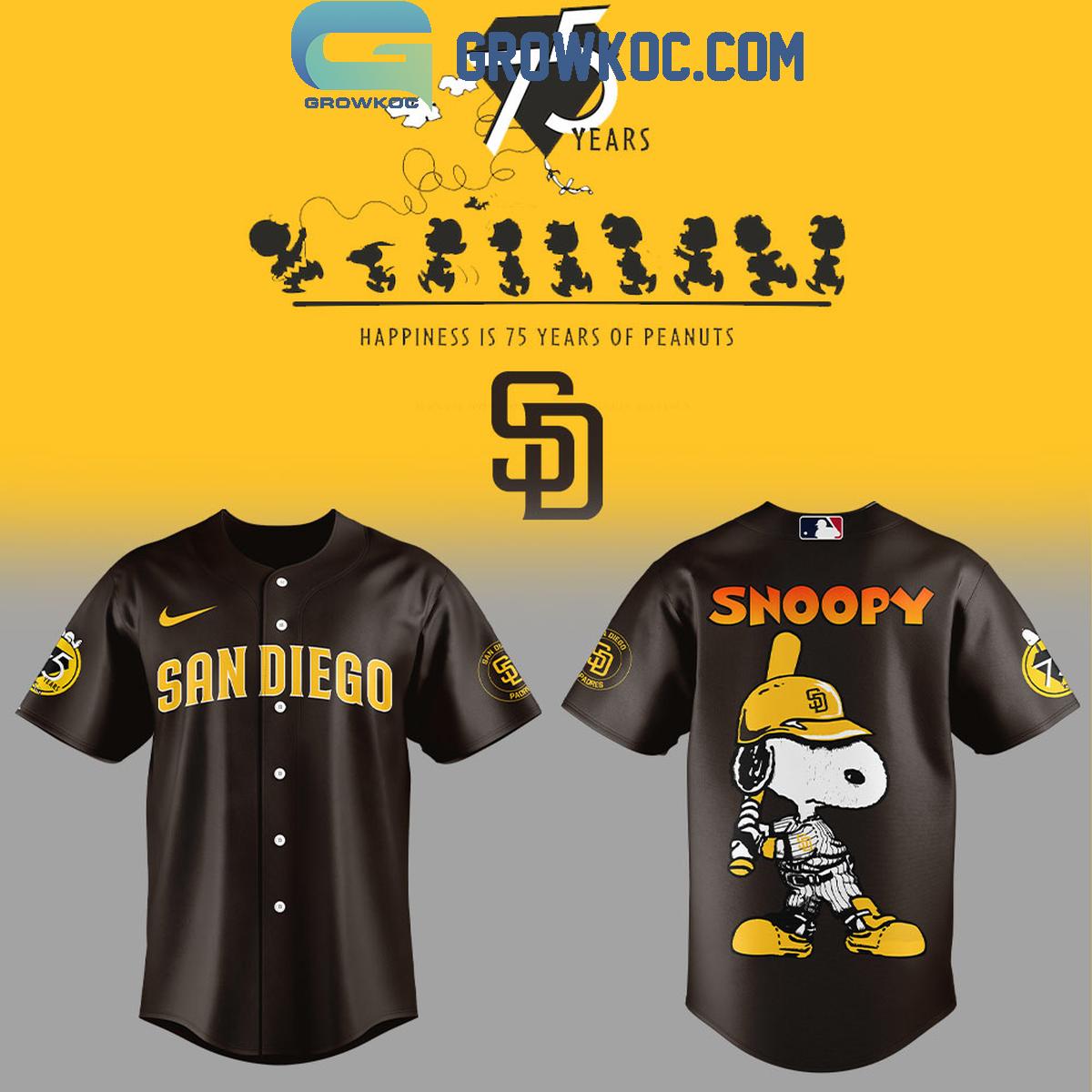 San Diego Padres Happiness Is 75 Years Of Peanuts Baseball Jersey