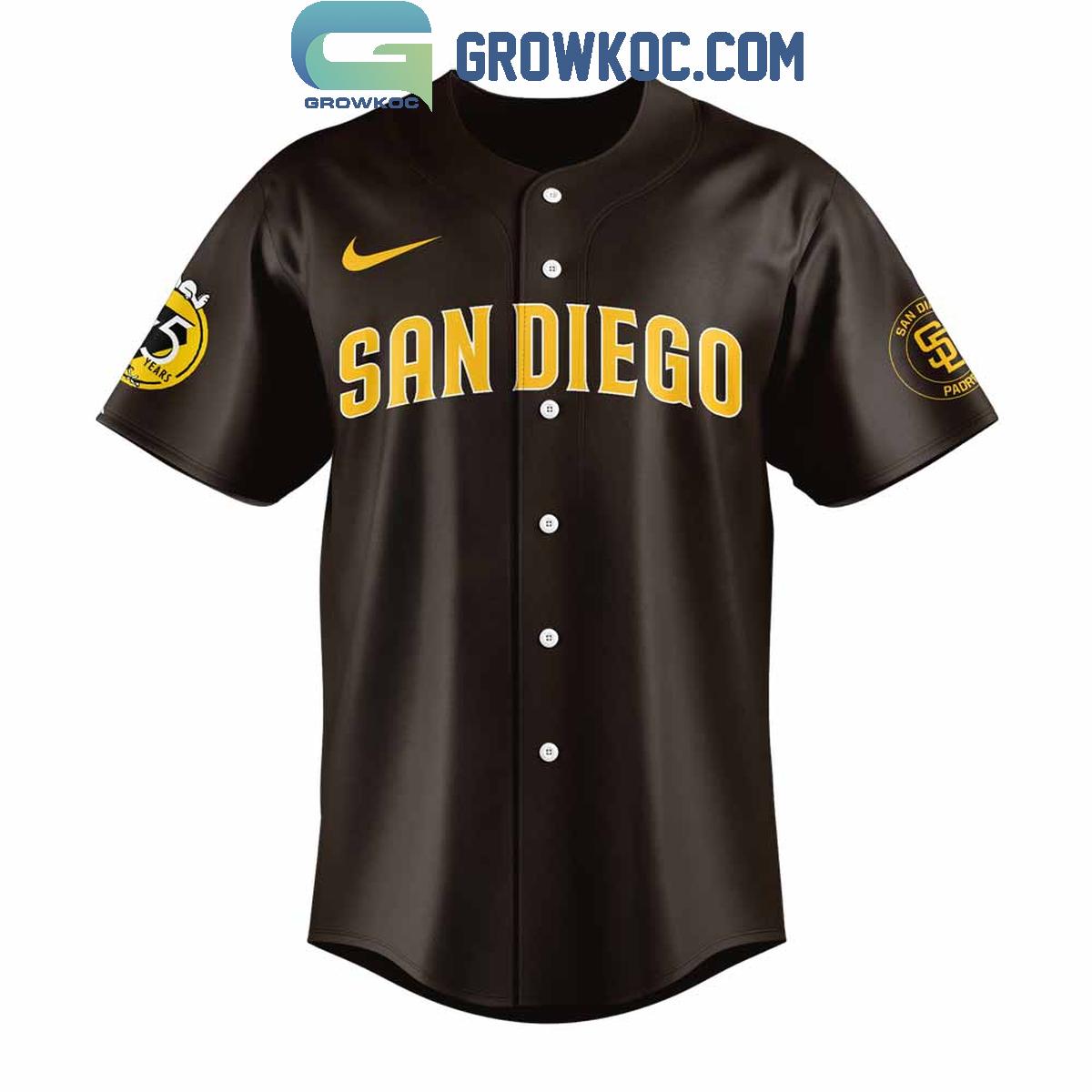 San Diego Padres Happiness Is 75 Years Of Peanuts Baseball Jersey