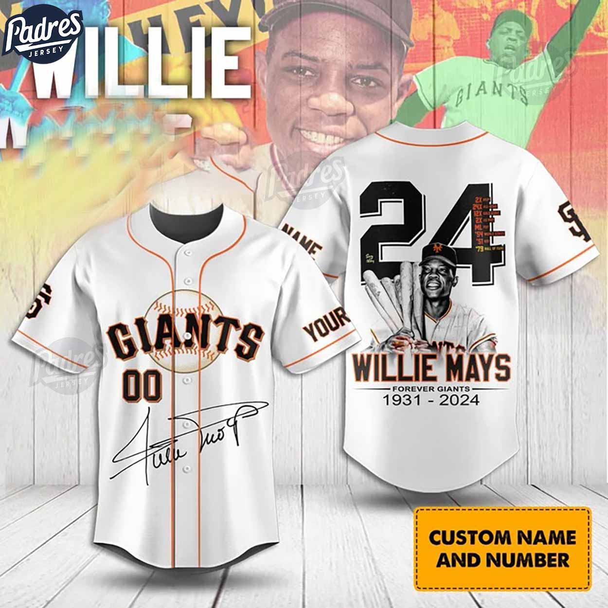 San Francisco Giants Willie Mays Custom Baseball Jersey Style - Padres Jersey Oasis: Elevate Your Baseball... (Image 1)