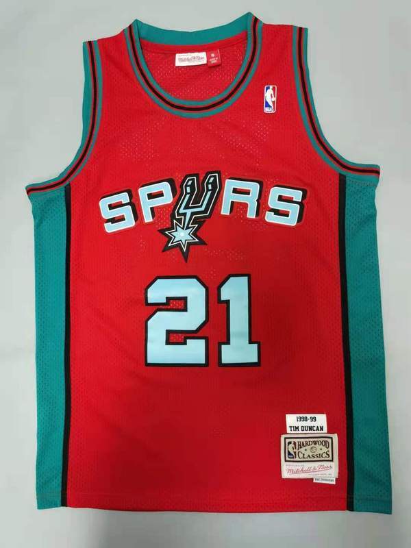 San Antonio Spurs #21 Tim Duncan 1998-99 jersey red Style 4