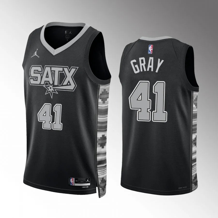 San Antonio Spurs #41 RaiQuan Gray Black Statement Edition Men Jersey Style 1